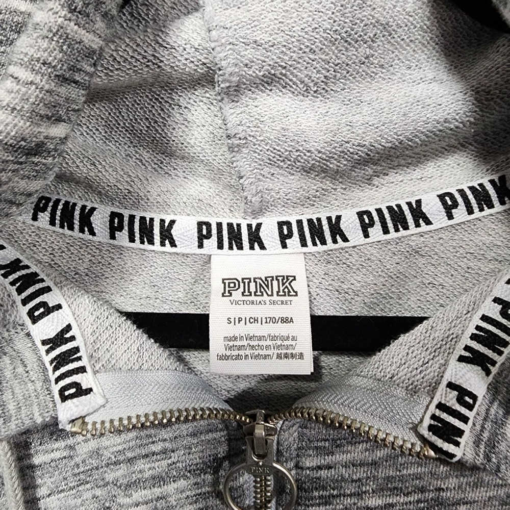 Victoria's Secret PINK Y2K Logo 1/4 Zip Hoodie Jacket Shirt Black Gray Small - Picture 2 of 6